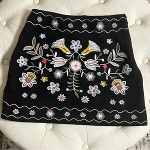 Black Skirt with Floral Embroidery